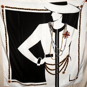Laura Winston Medallion Lady Graphic Print Scarf Chic 80s Art to Wear Deco Glam